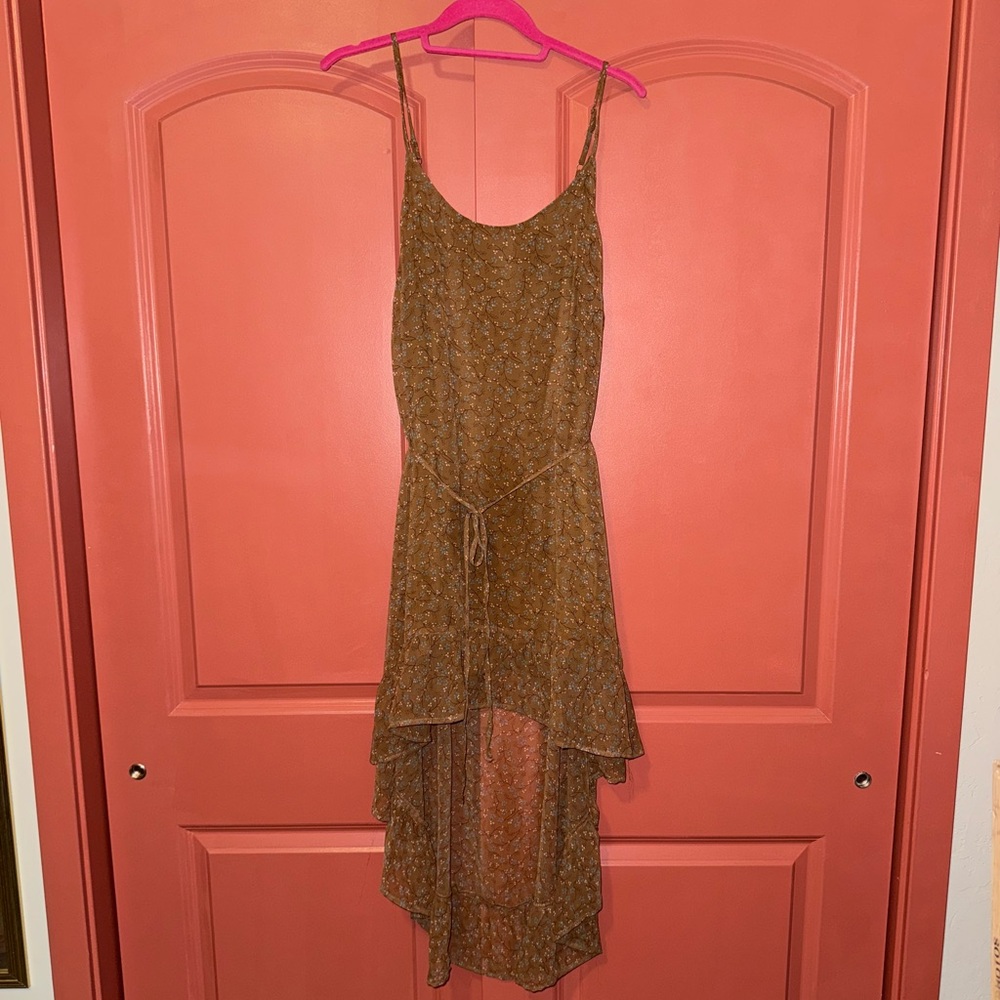 High Low Brown Floral Dress